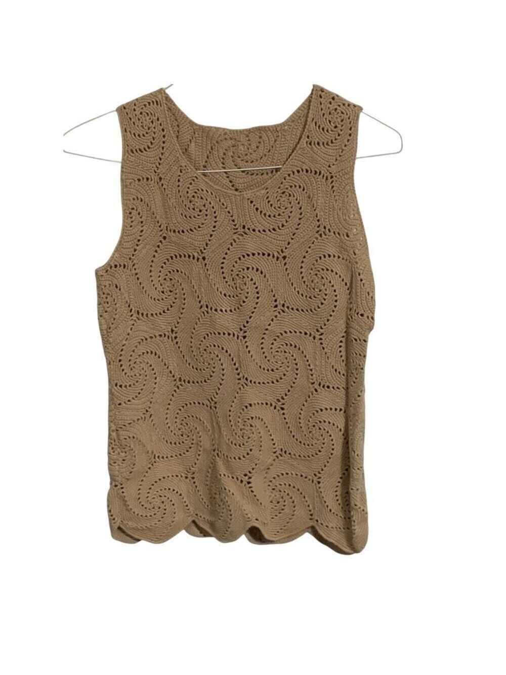 Vintage handmade woven tan sleeveless top unique boho hippie